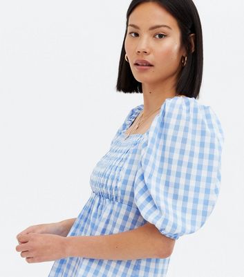 Cameo Rose Blue Gingham Puff Sleeve ...